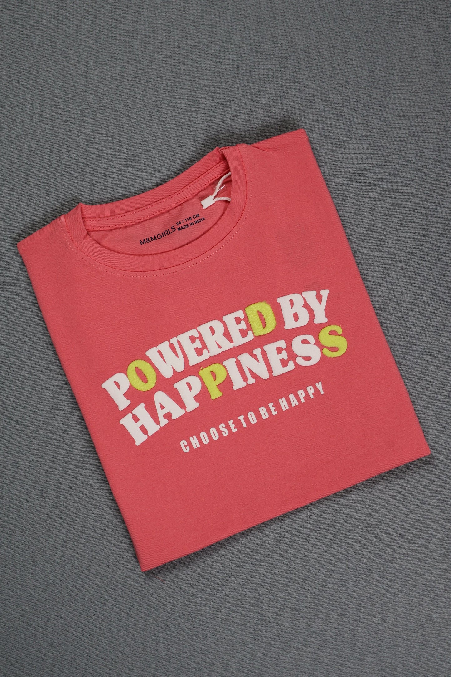 Fyst Cotton Knit "Powered By Happiness" Print T-Shirt for Girls - Pink