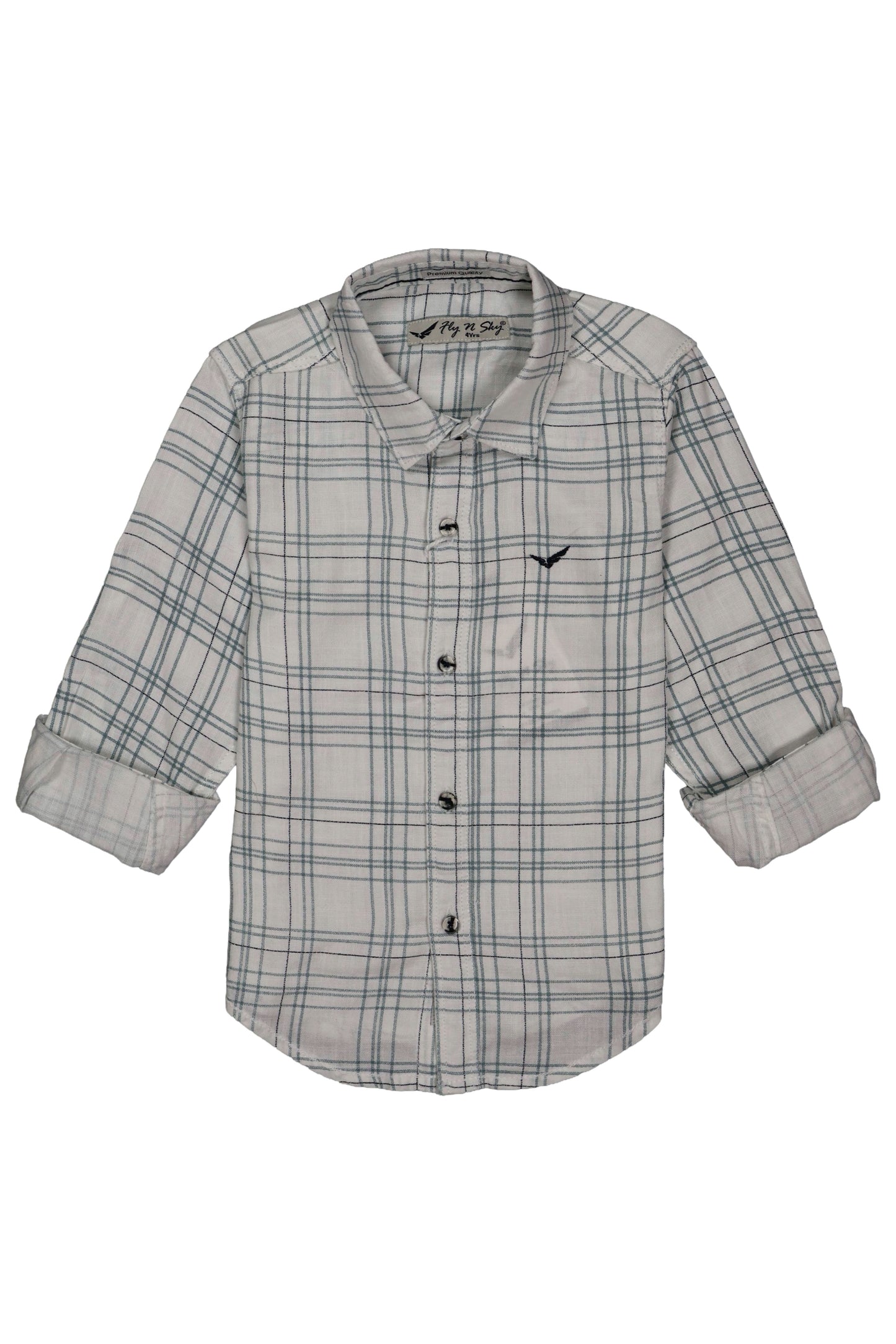 Fyst Cotton Grid Check Full Sleeve Shirt for Boys - White