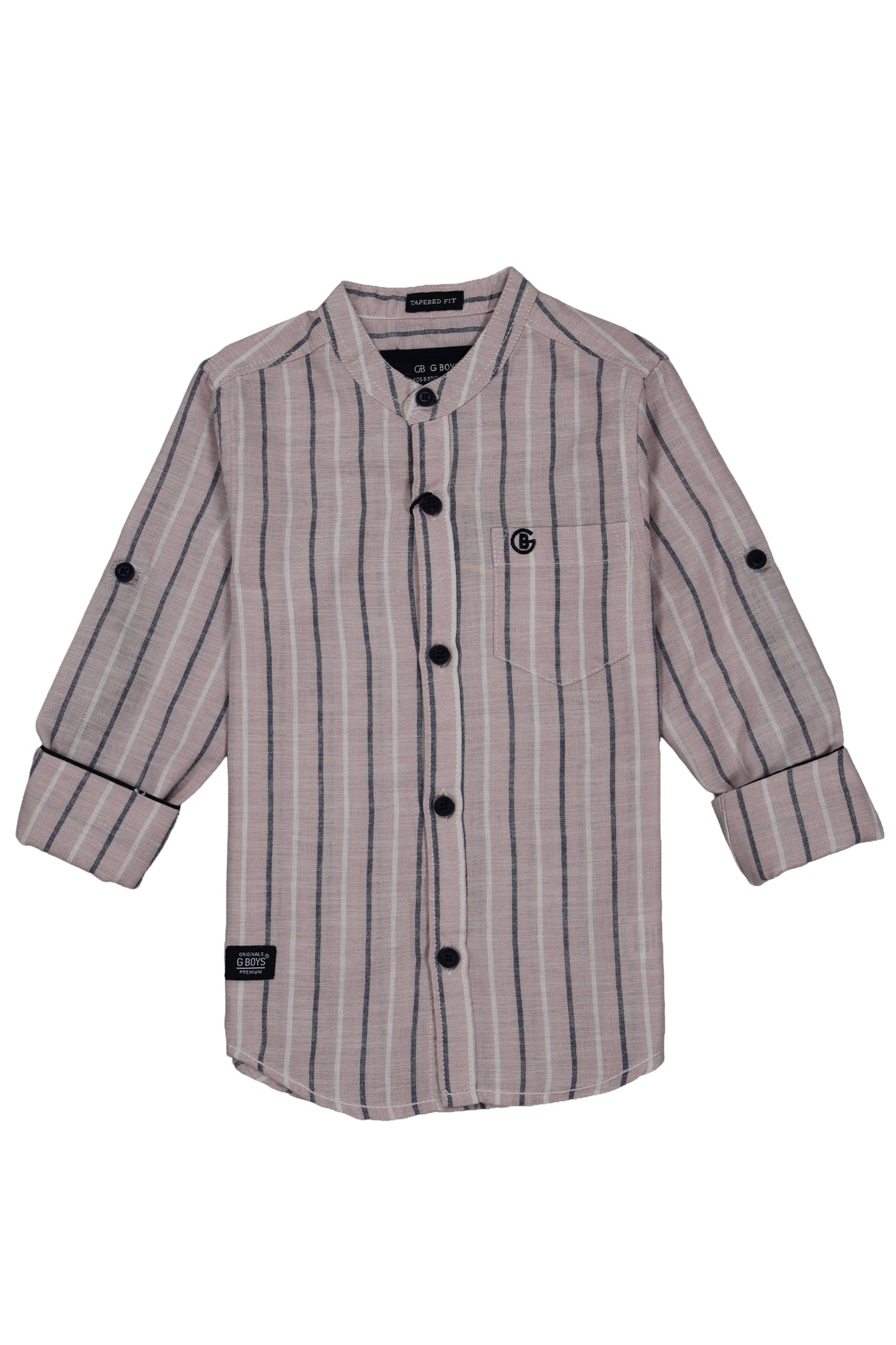 Striped shirt with black buttons on a white background