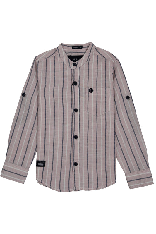 Striped shirt with black buttons on a white background