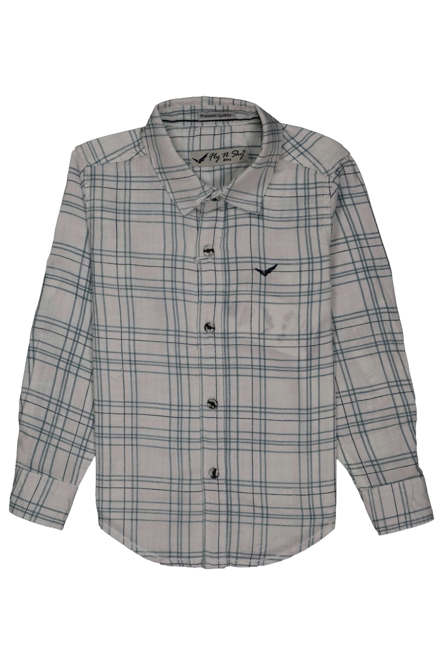 Fyst Cotton Grid Check Full Sleeve Shirt for Boys - White
