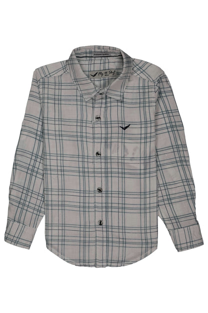 Fyst Cotton Grid Check Full Sleeve Shirt for Boys - White