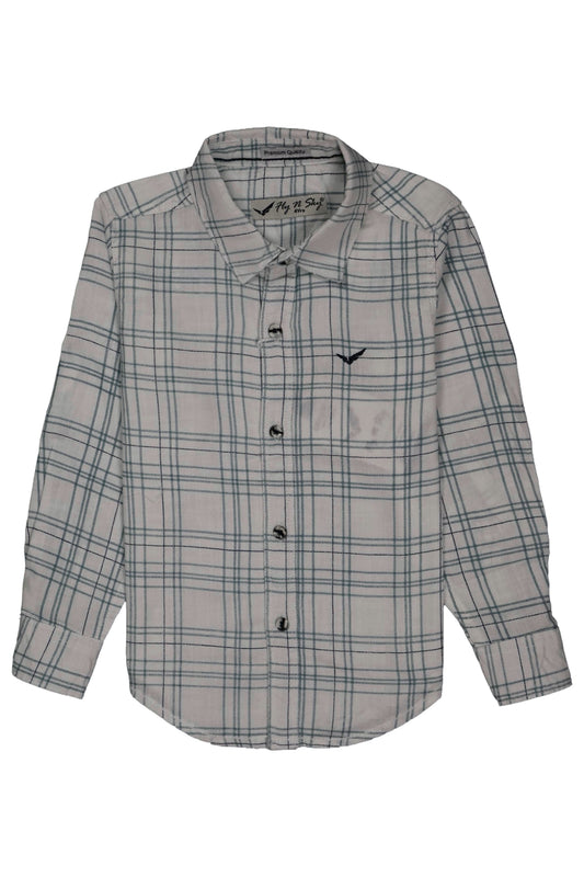 Fyst Cotton Grid Check Full Sleeve Shirt for Boys - White
