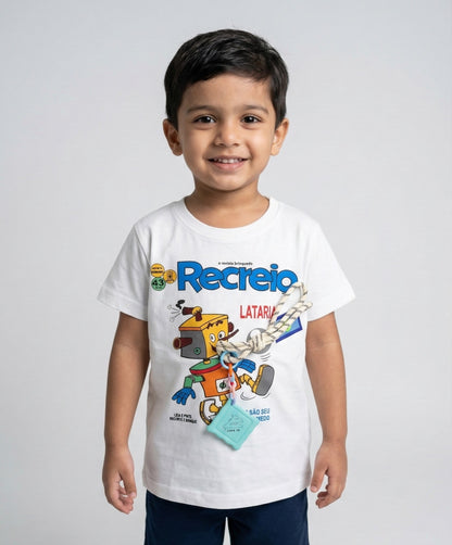 Fyst Cotton Knit Robot Graphic T-Shirt for Boys - White