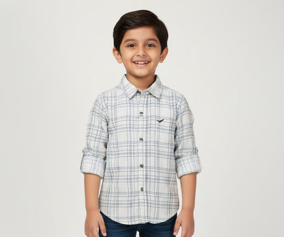Fyst Cotton Grid Check Full Sleeve Shirt for Boys - White
