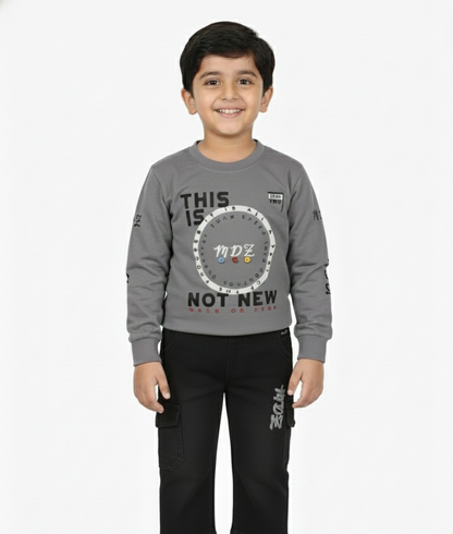 Fyst Cotton Knit Smart Casual Color Block Top and Pant Set for Boys - Grey & Black