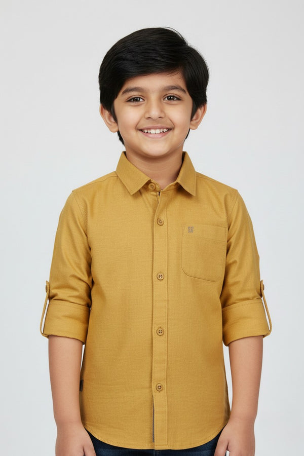 Fyst Premium Cotton Smart Casual Plain Shirt for Boys - Yellow