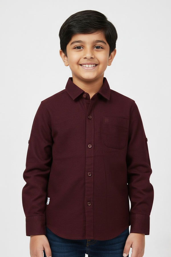 Fyst Premium Cotton Smart Casual Plain Shirt for Boys - Maroon