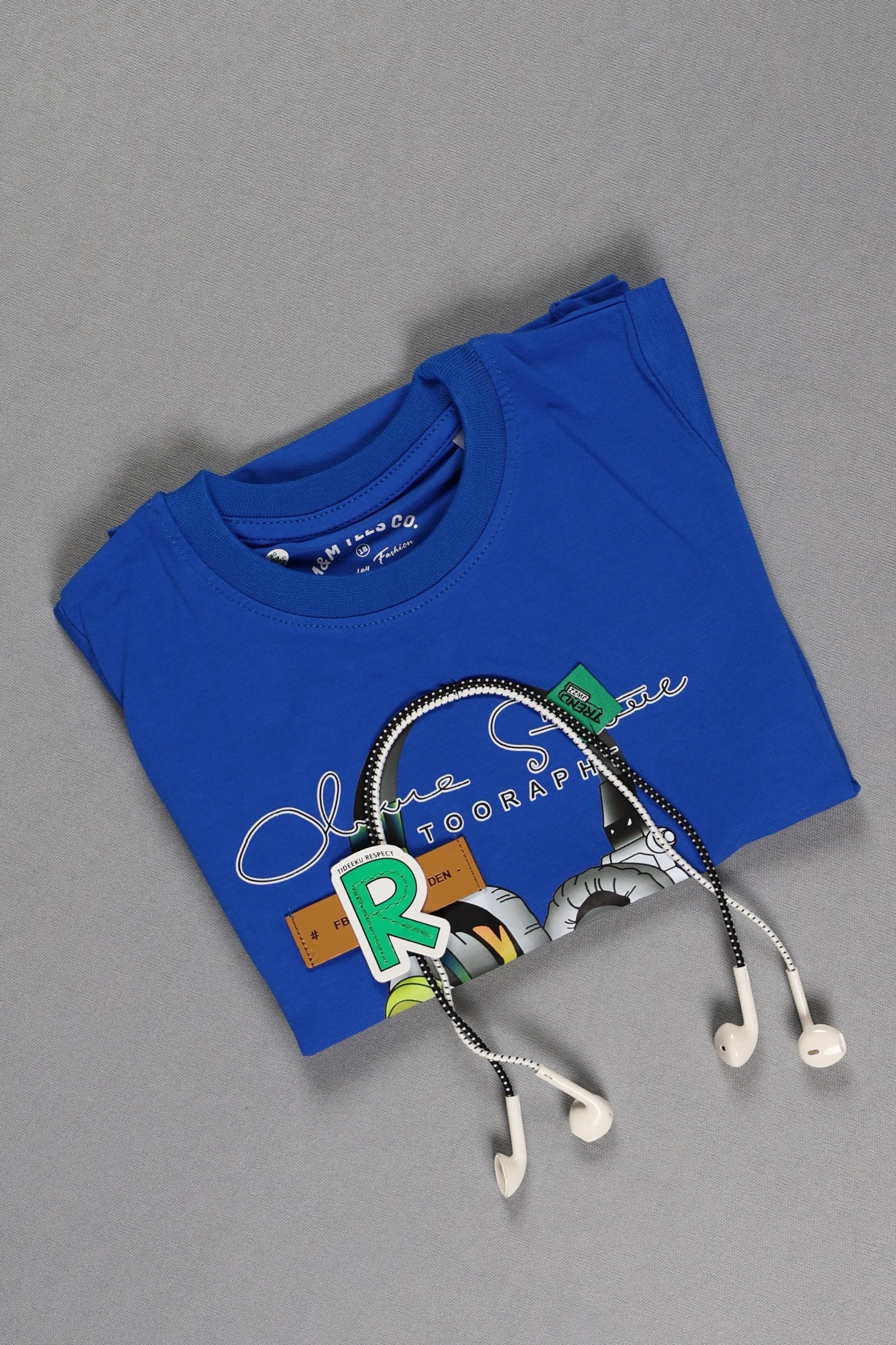 Fyst Cotton Knit "Music Player" Headphone Graphic T-Shirt for Boys - Royal Blue - Fyst Fashion