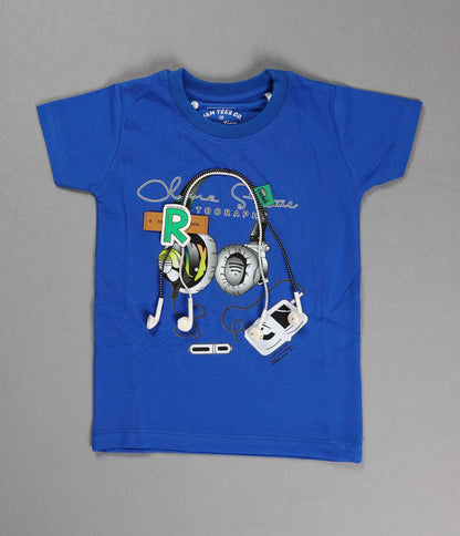 Fyst Cotton Knit "Music Player" Headphone Graphic T-Shirt for Boys - Royal Blue - Fyst Fashion