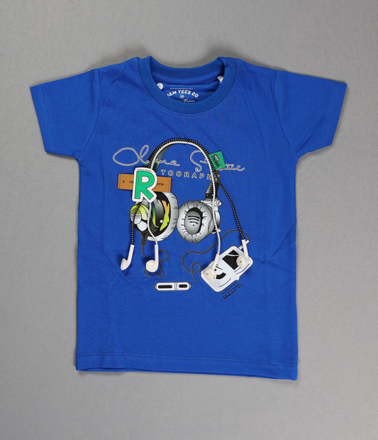 Fyst Cotton Knit "Music Player" Headphone Graphic T-Shirt for Boys - Royal Blue - Fyst Fashion