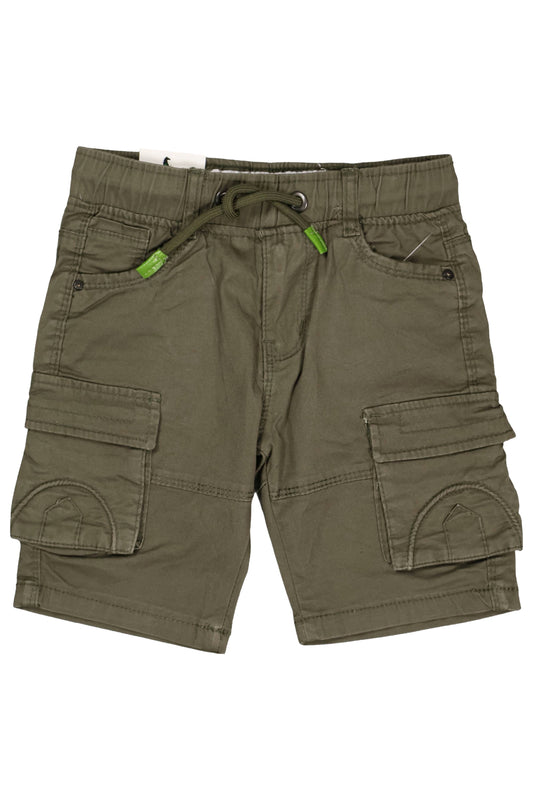 Fyst Cotton Elastic Waist Cargo Shorts for Boys - Olive Green