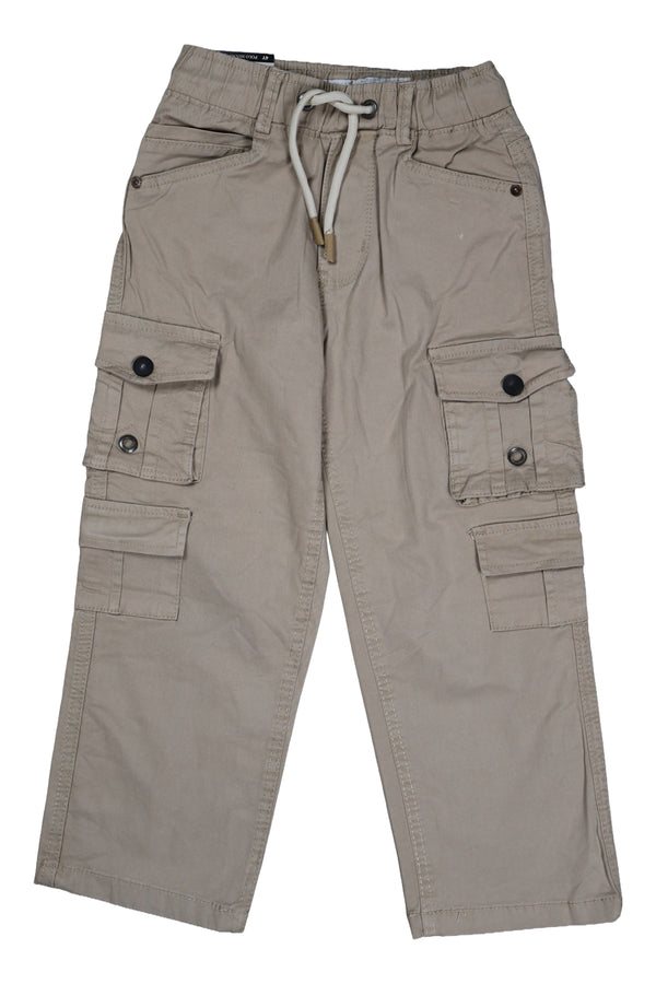 Fyst Cotton Elastic Waist Multi-Pocket Cargo Trousers for Boys - Beige