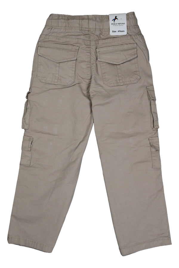 Fyst Cotton Elastic Waist Multi-Pocket Cargo Trousers for Boys - Beige