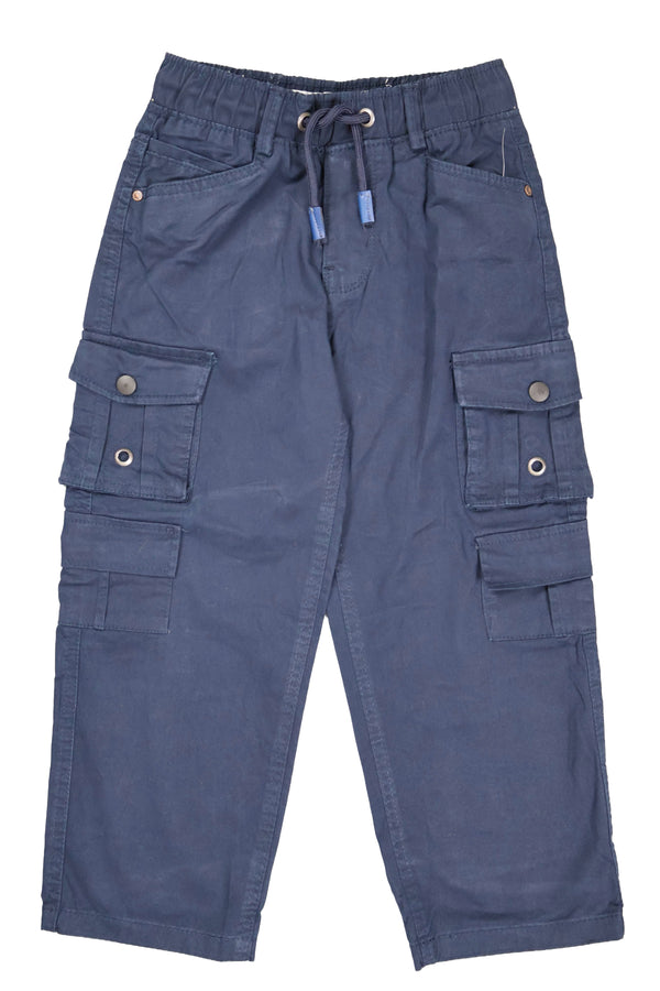 Fyst Cotton Elastic Waist Multi-Pocket Cargo Trousers for Boys - Navy Blue