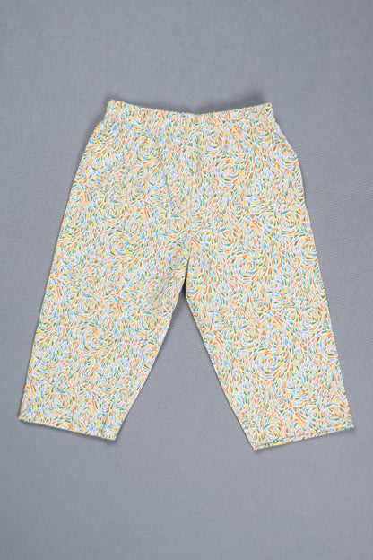 Floral-patterned pants on a gray background