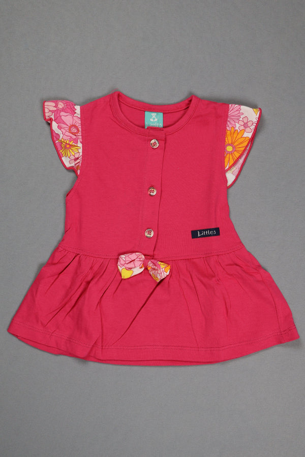 Fyst Cotton Knit Abstract Print Top & Bottom Set for Girls - Pink & Yellow