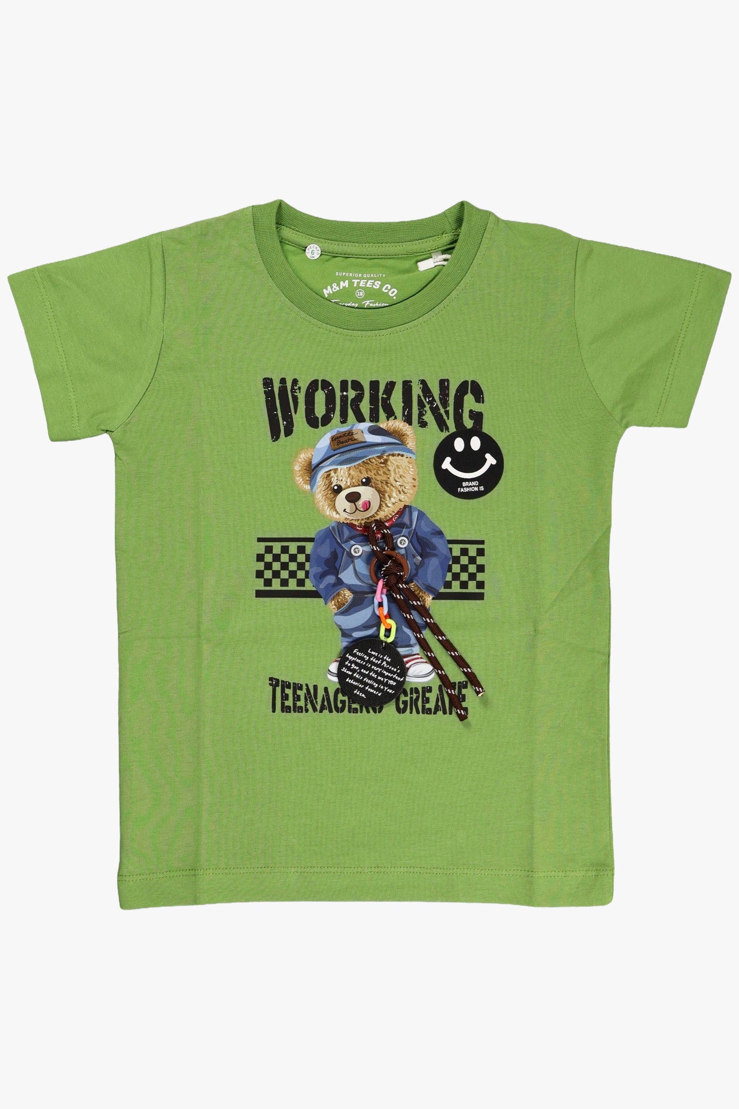 Fyst Cotton Knit Bear Graphic Print T-Shirt for Boys - Green