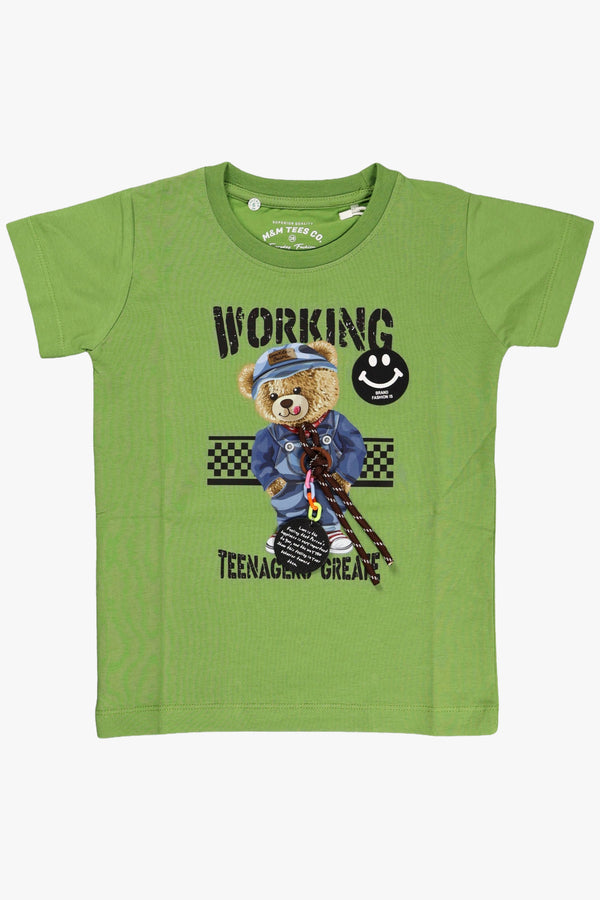 Fyst Cotton Knit Bear Graphic Print T-Shirt for Boys - Green