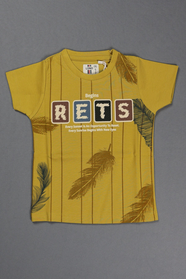 Fyst Cotton Knit Feather Print T-Shirt for Boys - Mustard Yellow
