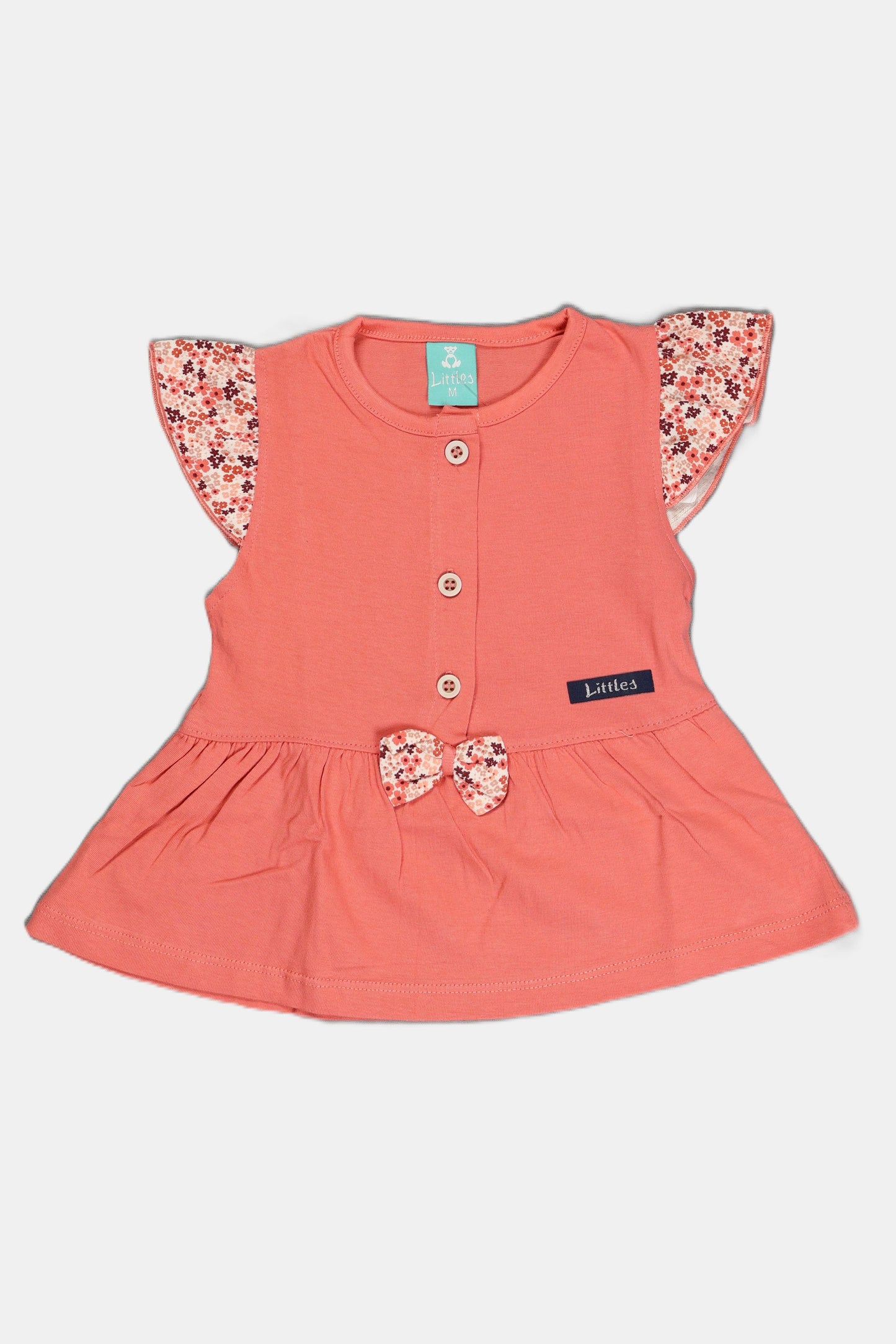 Fyst Cotton Knit Floral Print Top & Bottom Set for Girls - Peach