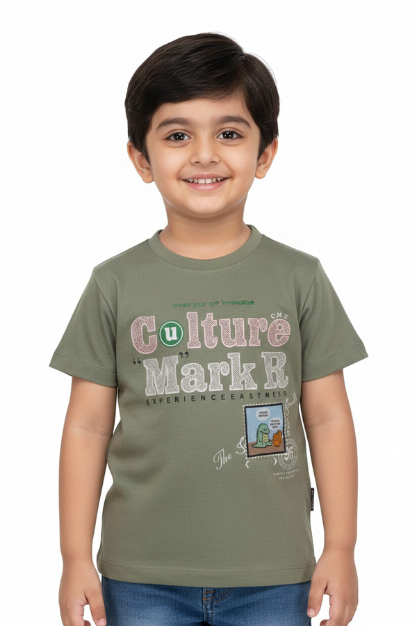 Fyst Cotton Knit Graphic Print T-Shirt for Boys - Olive Green