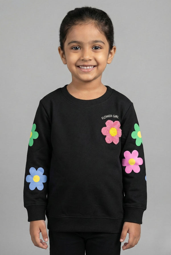 Fyst Cotton Knit Premium Flower Girl Sweatshirt for Girls – Jet Black