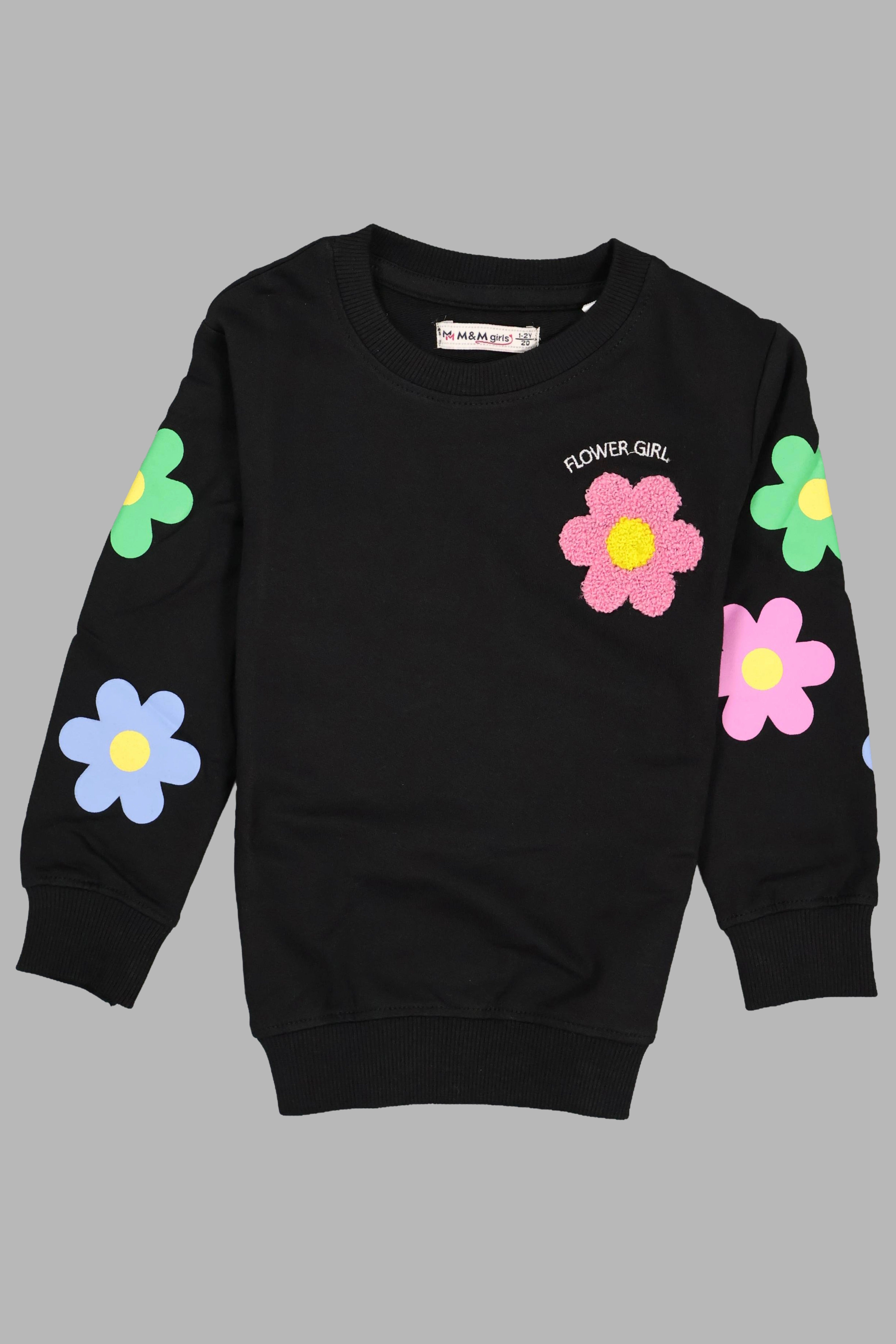 Fyst Cotton Knit Premium Flower Girl Sweatshirt for Girls – Jet