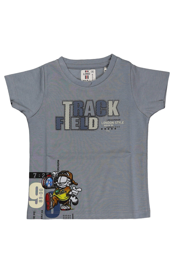 Fyst Cotton Knit Smart Casual Cool Cat Print T-Shirt for Boys - Grey