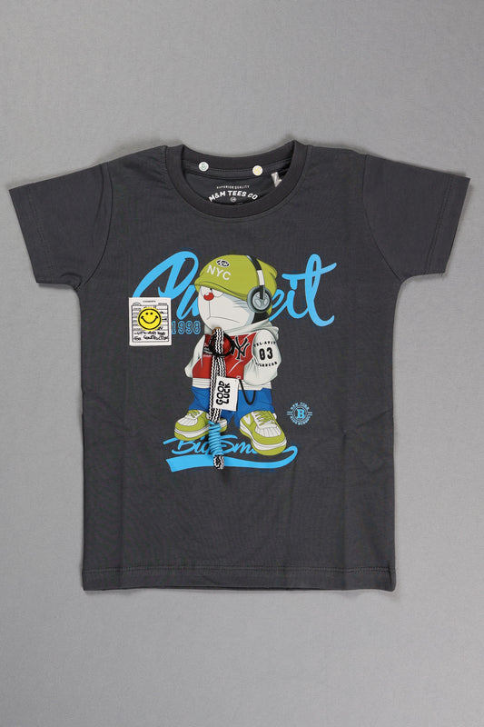 Fyst Cotton Knit Smart Casual Headphone Graphic T-Shirt for Boys - Charcoal