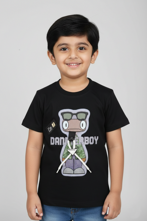 Fyst Cotton Knit Smart Casual Rope Detail T-Shirt for Boys - Black