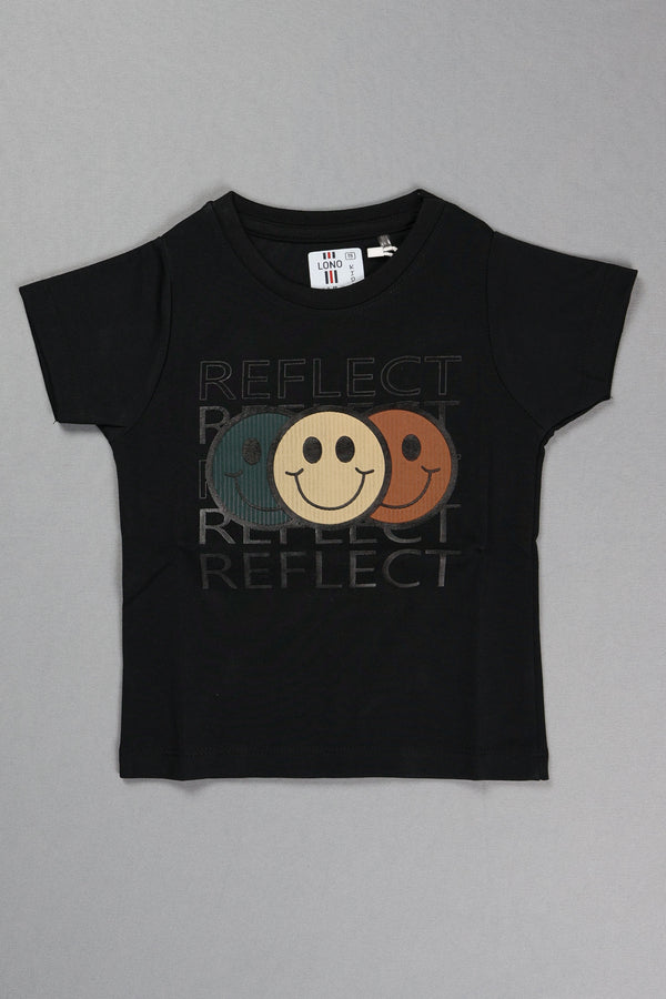 Fyst Cotton Knit Smiley Graphic T-Shirt for Boys - Black