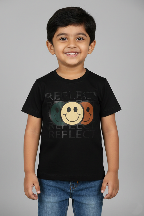 Fyst Cotton Knit Smiley Graphic T-Shirt for Boys - Black