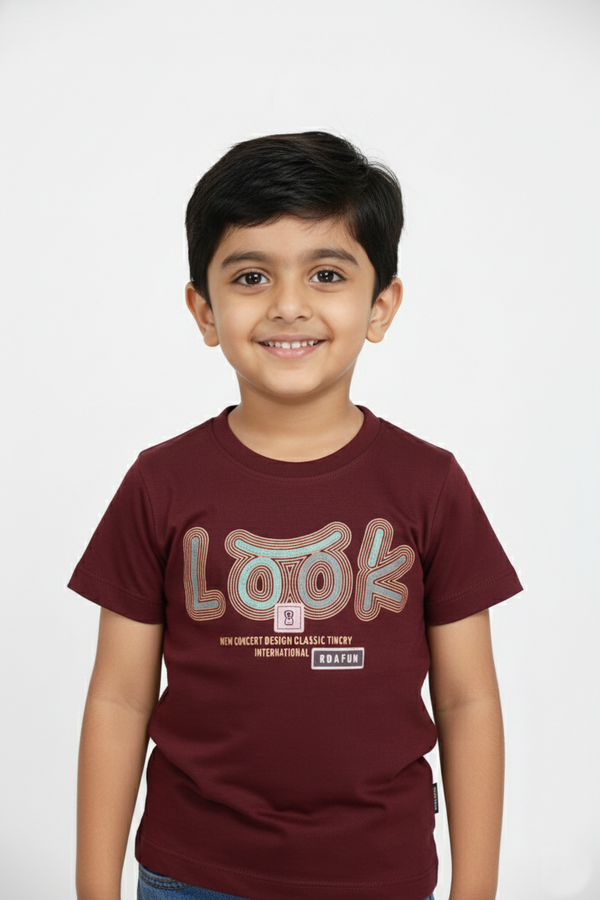 Fyst Cotton Knit Typography Graphic T-Shirt for Boys - Maroon
