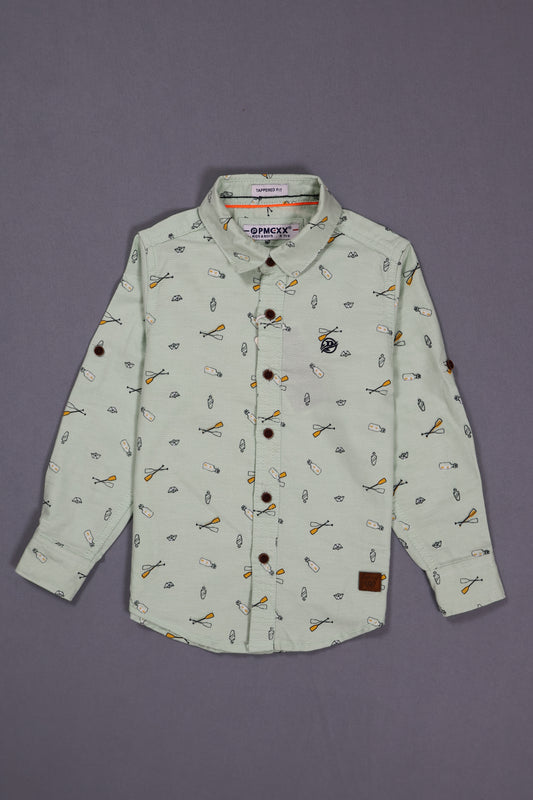 Light green shirt with pattern on a purple background