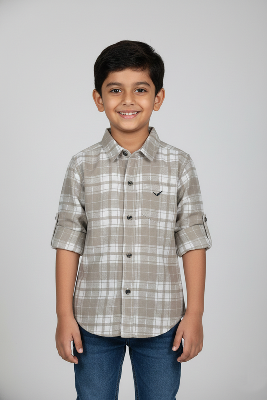 Fyst Cotton Smart Casual Check Shirt for Boys - Tan & White - Fyst Fashion