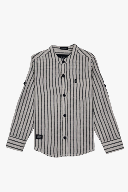 Striped shirt with black buttons on a white background