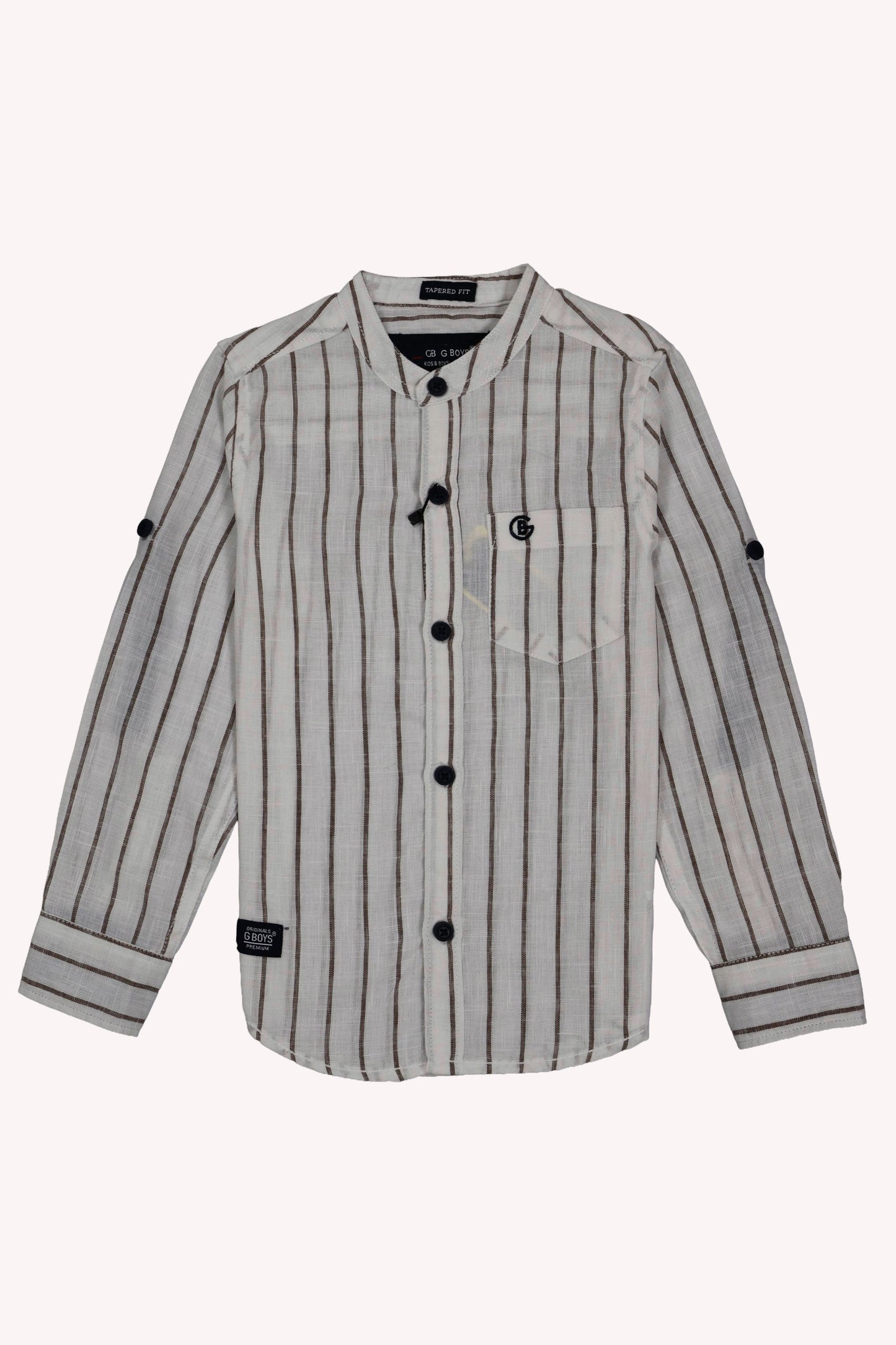 Striped shirt with black buttons on a white background