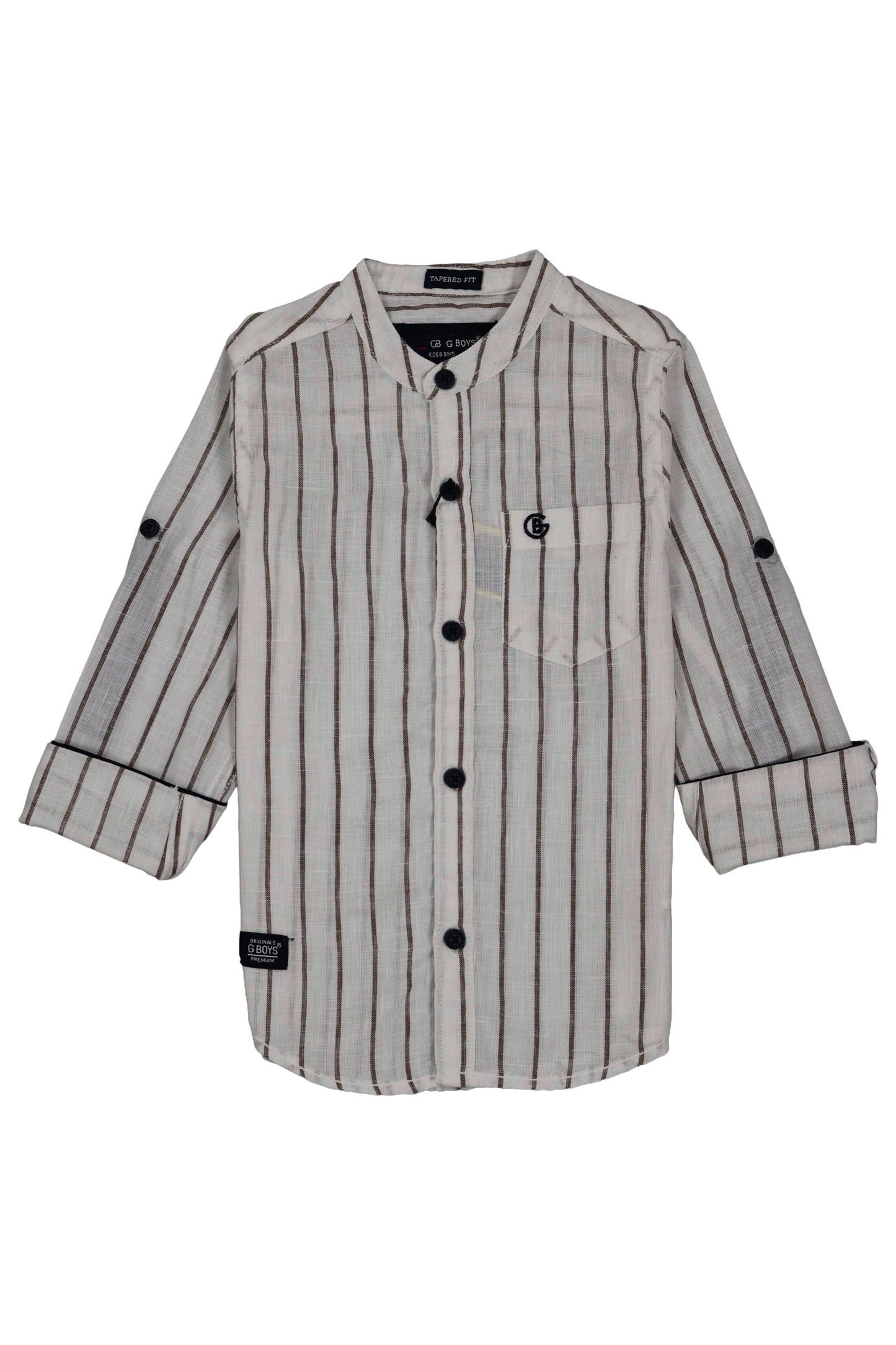 Striped shirt with black buttons on a white background