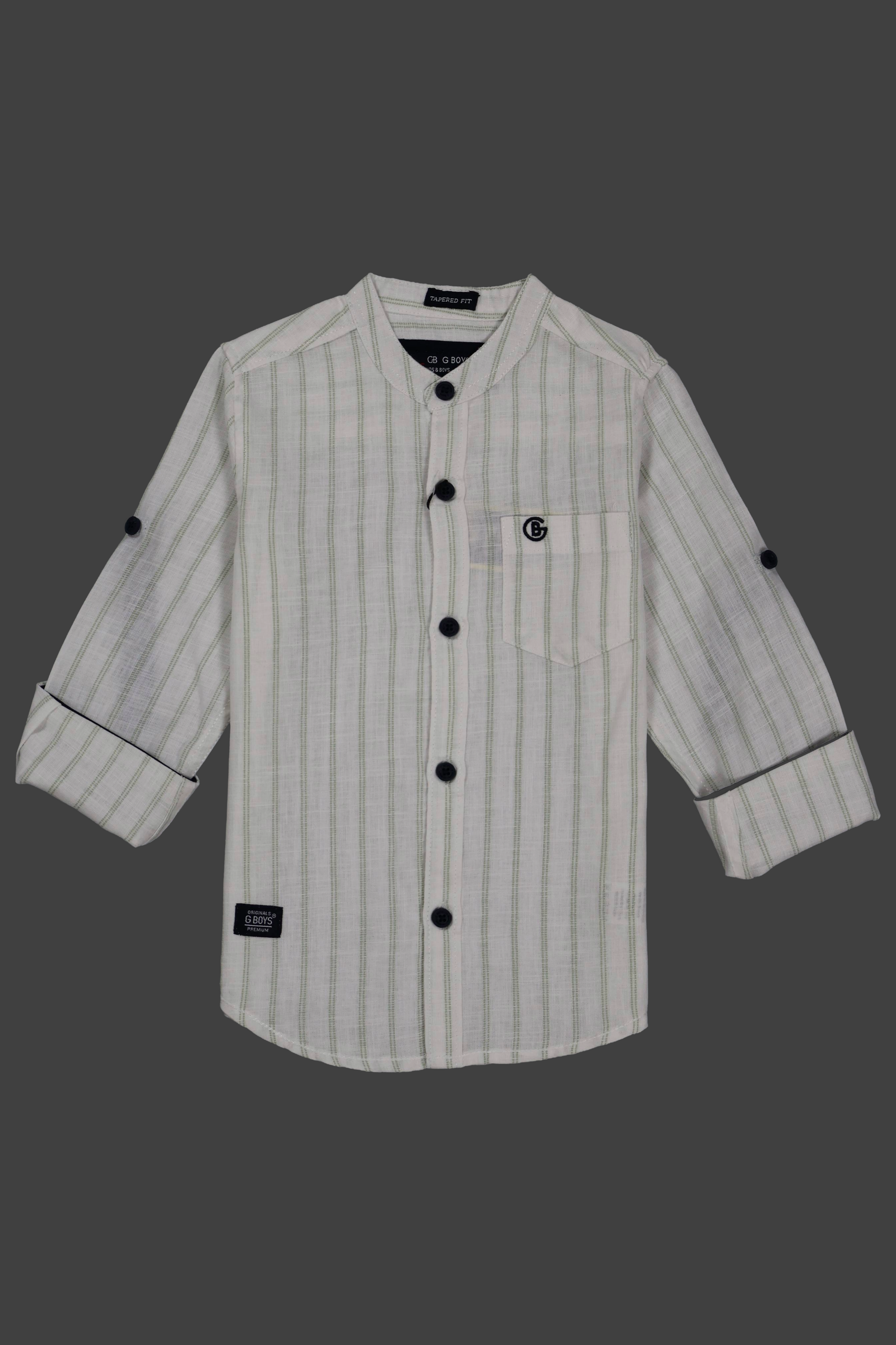 Striped shirt with black buttons on a gray background