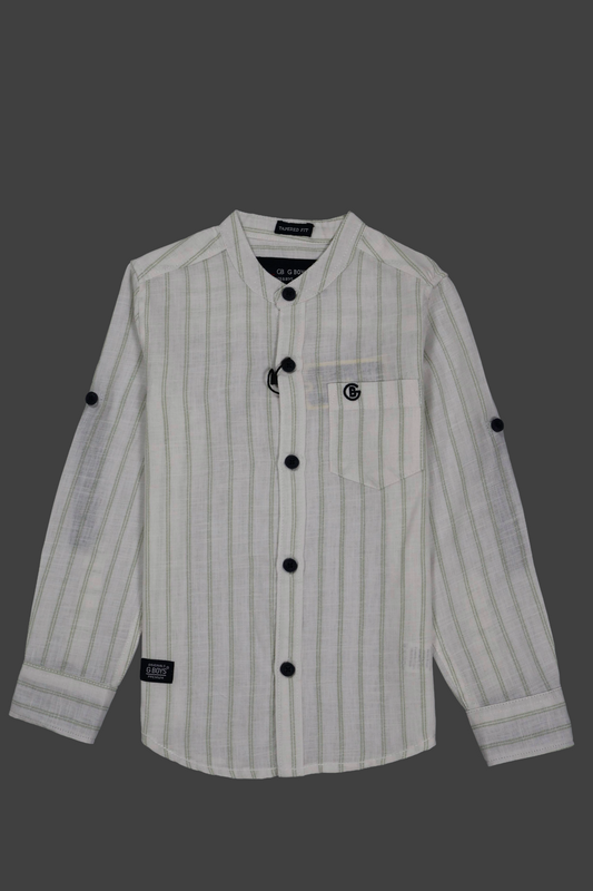 Fyst Linen Look Breathable Fabric Party Wear Shirt for Boys - Cream & Mint Green - Fyst Fashion