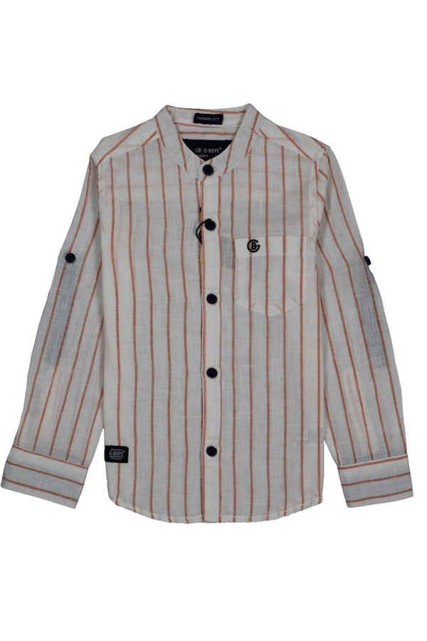 Fyst Linen Look Breathable Fabric Party Wear Shirt for Boys - Cream & Terracotta