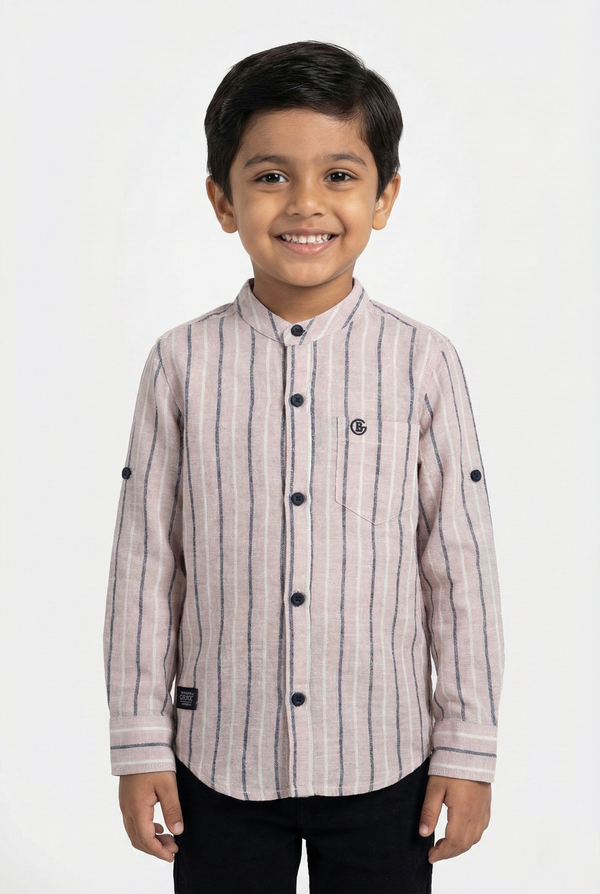 Fyst Linen Look Breathable Fabric Party Wear Shirt for Boys - Mauve