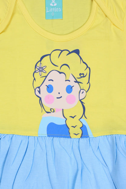 Fyst Premium Cotton Knit Color-Block Princess Frock for Infants – Lemon & Sky