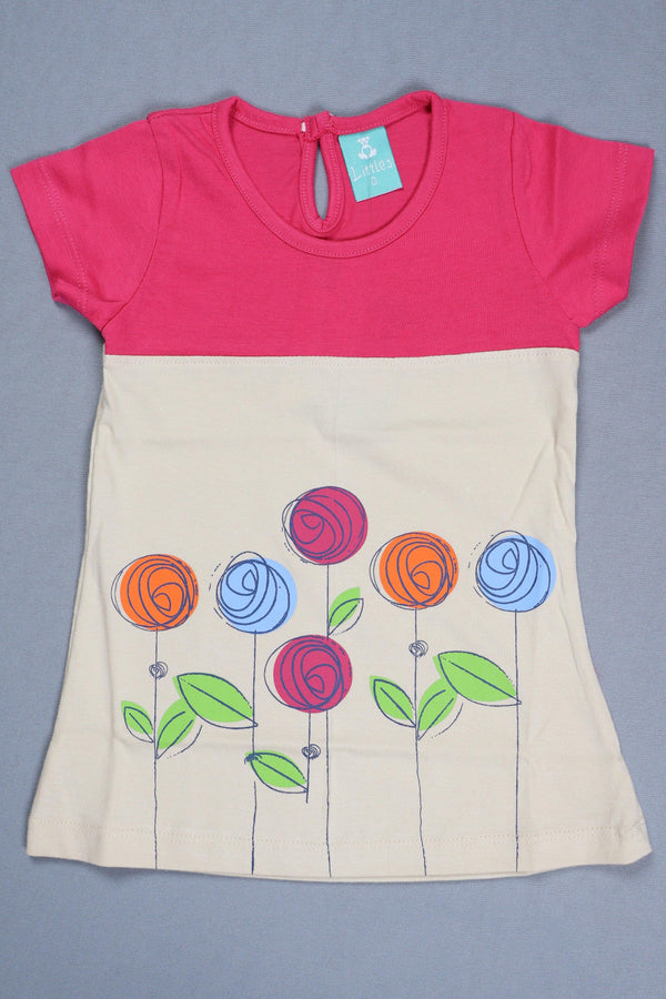 Fyst Premium Cotton Knit Floral Color-Block Play Frock for Infants – Pink