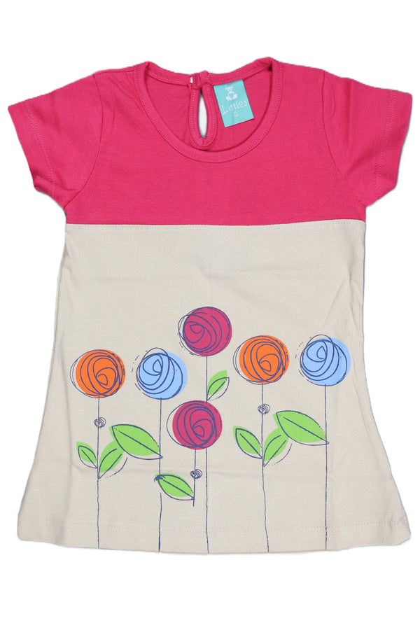 Fyst Premium Cotton Knit Floral Color-Block Play Frock for Infants – Pink