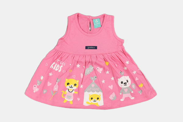 Fyst Premium Cotton Knit Graphic Play Frock for Baby Girls – Bubblegum Pink