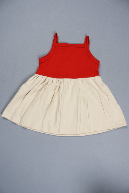 Fyst Premium Cotton Knit Sleeveless Frock for Infants – Red & Cream