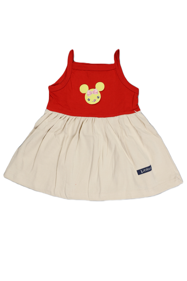 Fyst Premium Cotton Knit Sleeveless Frock for Infants – Red & Cream