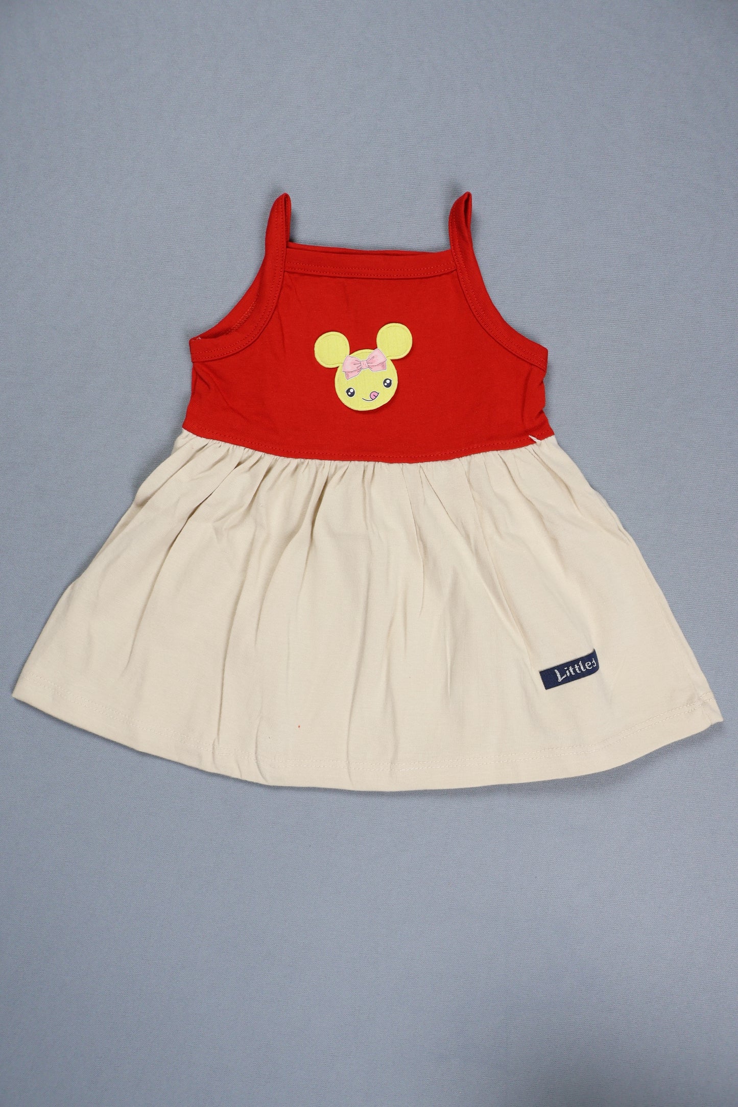 Fyst Premium Cotton Knit Sleeveless Frock for Infants – Red & Cream